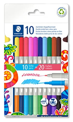 STAEDTLER 3280 C10 - Bolígrafos de punta de fibra doble color (20 colores surtidos, 10 unidades)
