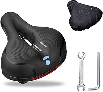 WJJ Sillín de bicicleta transpirable, cojín suave acolchado de espuma viscoelástica, con bolas de goma de doble absorción de golpes, kit de herramient