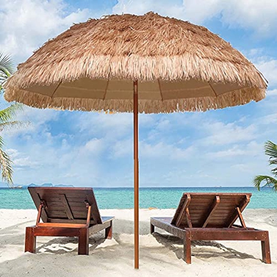 Sombrillas de Playa Tiki Hawaianas, sombrilla Hawaiana de Paja Redonda Inclinada de 4.7 pies, sombrilla Exterior para Patio, Piscina, pequeño bistró, 