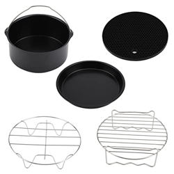 Juego de accesorios para freidora de aire, 7 pulgadas Cake Barrel Pizza Pan Soporte de metal Kit de accesorios para freidora de aire multifuncional 5p características