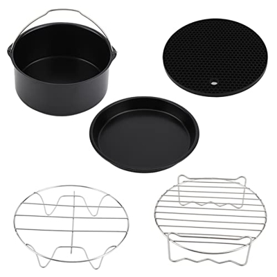 Juego de accesorios para freidora de aire, 7 pulgadas Cake Barrel Pizza Pan Soporte de metal Kit de accesorios para freidora de aire multifuncional 5p