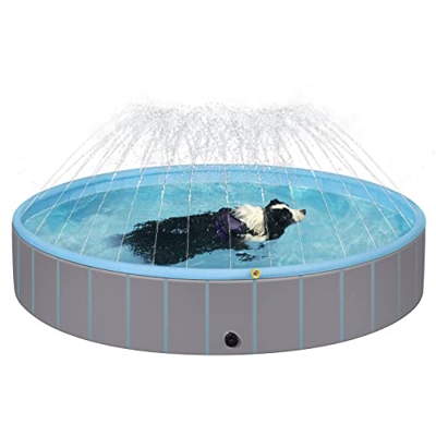 EUGAD Piscina para Perros y Gatos con Rociador de Agua, Bañera Plegable y Portátil, Piscina para Mascotas en PVC y MDF, Drenaje Lateral Rápido, 120x30
