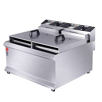 ZYFC Freidora con Cesta y Tapa, Freidoras Comerciales de Acero Inoxidable, Sonda de Temperatura, Alta Potencia de 4500W, Limitador de Temperatura, par