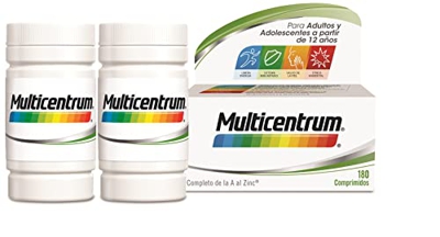 Multicentrum Complemento Alimenticio Multivitaminas con 13 Vitaminas y 11 Minerales, Sin Gluten, para Adultos y Adolescentes a Partir de 12 Años, 180 