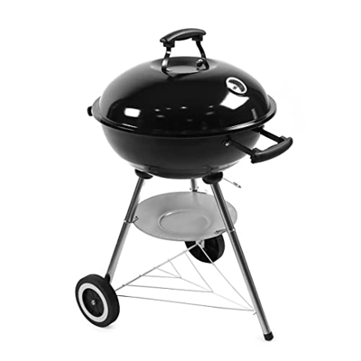 Barbacoa de carbón vegetal con 2 ruedas, diseño esférico, color negro, 47 x 49 x 80 cm
