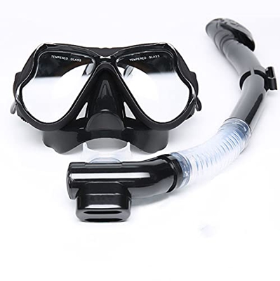 Juego de máscara de esnórquel, juego de esnórquel con máscara de buceo y esnórquel seco, buceo, correas ajustables para la cabeza, respiración fácil c