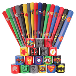 36 Piezas Pulseras Slap de Superhéroe, Superhéroes Bandas De Bofetadas Muñequeras De Silicona Bolsas De Fiesta Bolsas De Bofetadas Set para Niños Niño características