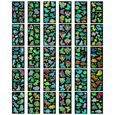 ACWOO Tatuajes Temporales Niñas, 30 Hojas Luminosos Tatoos Infantiles de Sirena, Hada de Flores y Dinosaurios, Calcamonias para Niños Tatuajes de Anim