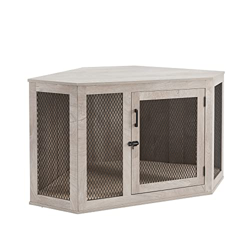 unipaws Cajón de esquina para perros con cojín, perrera para perros con madera y malla, casa para perros, caja para mascotas para uso en interiores, t en oferta