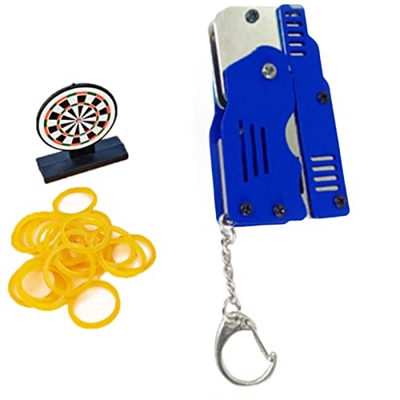 rethyrel Juguete clásico con Banda de Goma - Mini Llavero con Forma de Pistola de Metal - Juguete Blaster para niños con 25 Bandas de Goma para niños 