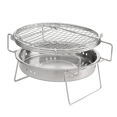 KJIUQ Parrilla de carbón portátil plegable redonda para barbacoa, mesa de barbacoa al aire libre de acero inoxidable ahumador para cocinar al aire lib