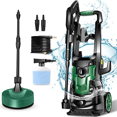 COOCHEER Limpiador de Alta presión de 150 Bares, 1800 W, con Boquilla 3 en 1, Manguera de Alta presión de 5 m, caudal de 590 l/h, Coches, Vallas, Jard