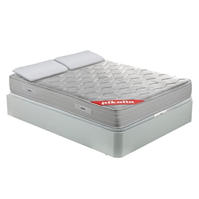 PIKOLIN Pack Colchón viscoelástico de Espuma HR 180x200, con Dos canapé abatibles Blancos 90x200 Unidos, y Dos Almohadas de Fibra, Incluye Subida a Do