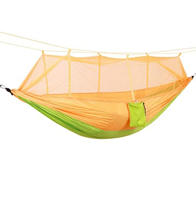 Camping Hammock with Mosquito/Bug Net Portable Parachute Nylon Hammock Easy Assembly for Camping Backpacking Travel Hiking (Yellow)
