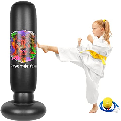 EQARD Saco de Boxeo Hinchable de Niños 157cm Bolsa de Boxeo Independiente para Rebote Inmediato Sacos de Boxeo para Practicar Kárate Taekwondo MMA (Le