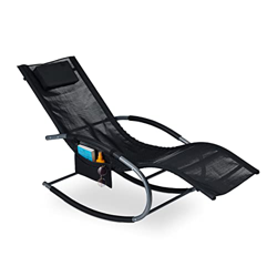 Relaxdays Tumbona de Relax para jardín, ergonómica, función balancín, Capacidad de Carga de 150 kg, Almohada y Bolsa, Color Negro, 50% poliéster 40% A características