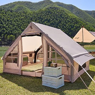 Carpa inflable grande engrosada Totalmente automática Resistente a la intemperie Carpa portátil de doble capa Adecuada para 6-10 personas Equipo de ca