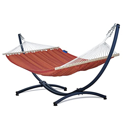 Potenza Hamaca de exterior con estructura para 2 personas, 100% algodón, hamaca de 215 x 140 cm, 160 kg, estructura de hamaca de 220 kg, resistente a 