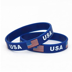 EE.UU. Flag Silicone Pulsera 2pcs Blue Souvenir Pulsera Adolescentes Brazaletes para American Independence Day Americanism Patriotic Men Gifts Regalos en oferta