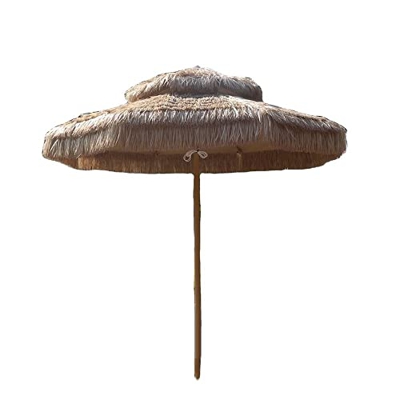XFAK 260cm Sombrilla Hawaiana De Playa Jardín Parasol De Madera Sombrilla Paja Doble Capa Exterior Parasol Antiviento Sombrilla Inclinación