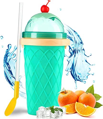 Magic Slushy Maker Squeeze Cup Slushy Maker, Squeeze Cup Slushy Maker, 2 En 1 Pajita Y Cuchara, Portable Squeeze Ice Cup para Family DIY Homemade