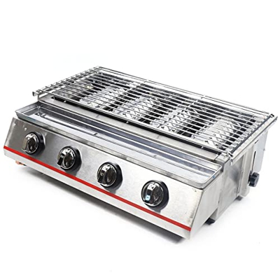 Barbacoa de gas de 4 llamas, de acero inoxidable, para camping, barbacoa, portátil, con altura ajustable, para 3-5 personas