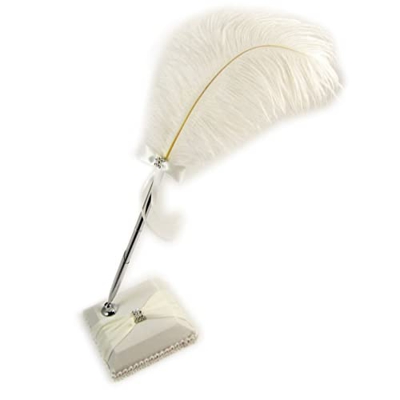 TENDYCOCO Firma de La Pluma de Avestruz Pen Firma de La Boda Pen con Decoración Del Escritorio Del Soporte ( )