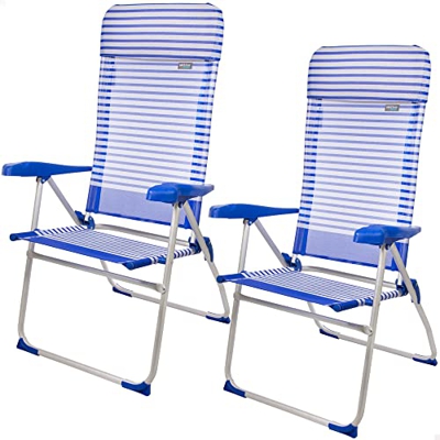 Aktive 62257 - Pack de 2 sillas plegables multiposición con cojín para playa, jardín, terraza o camping | Medidas 63x57x99 cm y Altura 33 cm | 7 posic