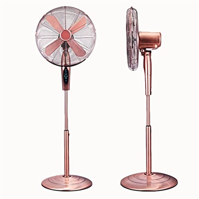 QCLUEU Ventilador de Pedestal de Metal de 16 Pulgadas con Control Remoto, Ventilador de Pie Retro Dorado con 3 Velocidades, Ventilador oscilante silen