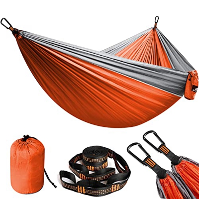 NatureFun Hamaca Ultra Ligera para Viaje y Camping | Transpirable, Nylon de Paracaídas de Secado Rápido | 2 x Mosquetones Premium, 2 x Correas de Nylo