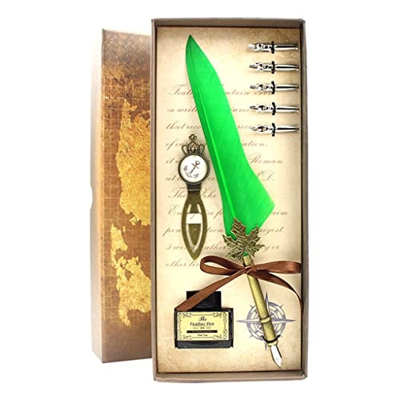 n/A Inglés Caligrafía Pule Feather Pen Tinta Juego de Tinta Caja de Regalo con 5 Plumas de Regalo de Boda Pluma Pluma Pluma (Color : E)