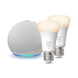 Echo Dot (4.ª generación), Blanco + Philips Hue White Bombilla Inteligente (E27), Pack de 2, compatible con Alexa - Kit de inicio de Hogar digital precio