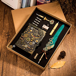 n/A Vintage Feather Fountain Pen Set Extra Fine Fountain Pen Regalos for el Estudiante Regalo de Regreso a la Escuela Suministros estacionarios (Color precio