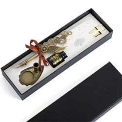 YGJD Pluma Feather Pen Fuente de Plumas de Plumas Antiguas de Escritura de Plumas Dip Pen Kit Bolígrafo de Pluma (Color : Blanco, Size : 27.8x9x4cm) en oferta