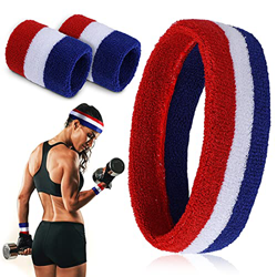Banda para el Sudor Conjunto de Sweatband el Sudor a Rayas Diadema Deportiva y Correa de Muñeca de una Pieza Diadema Deportiva Bandas de Muñeca para S en oferta