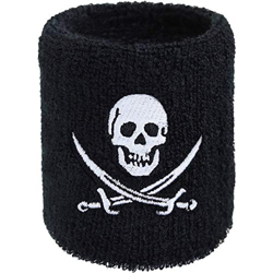 Muñequera de diseño de piratas bordada, para el sudor, de rizo absorbente, color negro precio