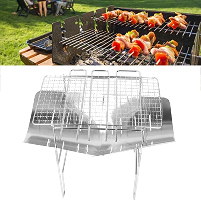 Estante Plegable para Barbacoa de Camping, Parrilla de carbón para leña, Parrilla de Barbacoa de Acero Inoxidable portátil Ligera a Prueba de óxido pa