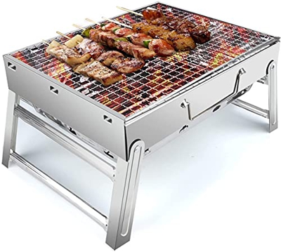 Oilzz Parrilla de barbacoa de acero inoxidable, portátil, plegable, de carbón, para barbacoa, barbacoa, barbacoa, para exteriores, picnic, jardín, ter