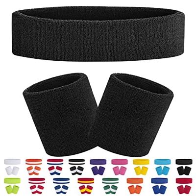 FACATH 3 Piezas Cinta Sudor Cabeza Hombres y Mujeres, Set de Banda de Sudor, Juego de Muñequeras Adecuado para Atléticos Ejercicio, Padel, Correr, Fút