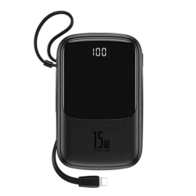 Power Bank Power Bank 10000mah 15w Incorporado Power Bank Cargador de teléfono móvil Pantalla Digital Power Bank Mini Cargador portátil BlackwithiPCab