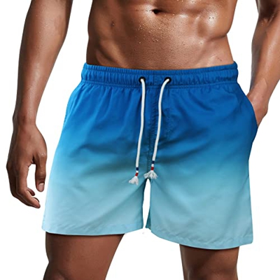Danfiki Traje de Baño Hombre Shorts de Secado Rápido Bañador Corto para Playa Navegar Forro de Malla Color Degradado