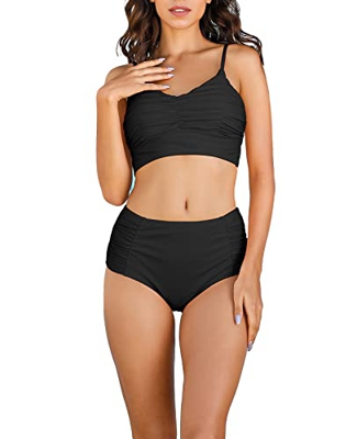 Adigaber Tankini Mujer Traje de Baño Dos Piezas Tirantes Ajustables Tops Bikini Traje de baño Plisado de Talle Alto con Espalda Descubierta