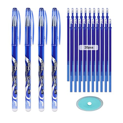 QAQHZW 4 Borrable Boligrafos de Gel y 20 Roller Recambios Fricción Bolígrafo con Borrador Pluma de Tinta Punta de 0,5 mm Bolis para Niños, Estudiantes