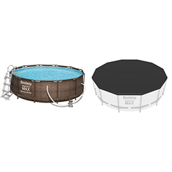Bestway Power Steel Deluxe 366 x 100 cm, Piscina Redonda con Marco de Acero Estable en Juego Completo, ratán + 58037 - Cobertor Invierno para Piscina  precio