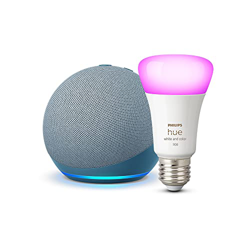 Echo Dot (4.ª generación), Azul grisáceo + Philips Hue White and Color Bombilla Inteligente (E27), compatible con Alexa - Kit de inicio de Hogar digit características