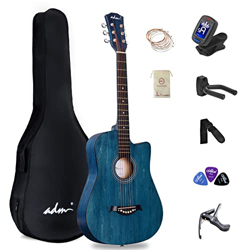 AMD Guitarra Acústica para Principiantes de 38 Pulgadas de Color Azul, kit para Niños y Adultos con Bolsa, Afinador, Colgador de Guitarra, Correa, Púa en oferta