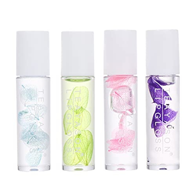 LALAFINA Brillo Labial con Sabor a Frutas Labios Hidratantes de Aceite Labial Transparente Labio Fresco para Mujeres para Niñas (4Pcs)