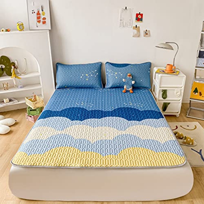 Sábana De Verano Colchoneta De Seda De Hielo Suave Y Cómoda Colchón De Látex Ropa De Cama Colchoneta Transpirable De Tres Piezas para Un Sueño Cómodo,