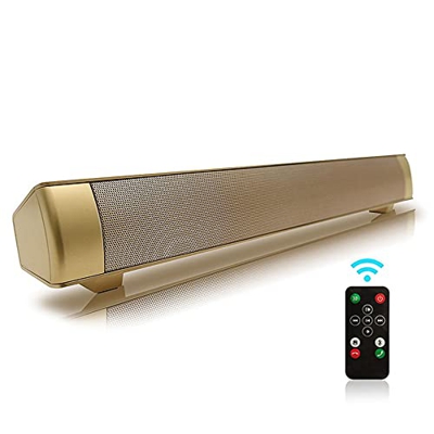 AOMEX Barra de sonido para TV con Bluetooth 5.0 inalámbrico, amplificador y tubo de aire con mando a distancia para gaming, PC y TV (dorado)