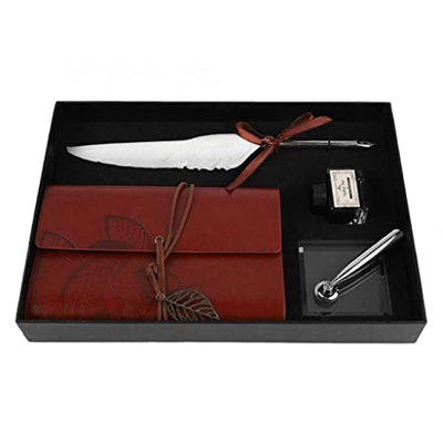 n/a Feather Dip Pen Regalo Caja de Regalo Kit de Pluma con Cuaderno de Cuero Retro for Famliy Amigos y Maestros Regalos (Color : Black)